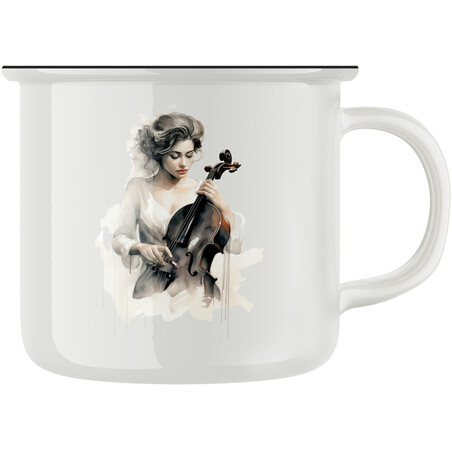 Keramický retro hrnek "Žena s violou"