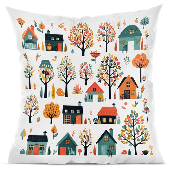 Polštář "Domky a podzim za oknem"