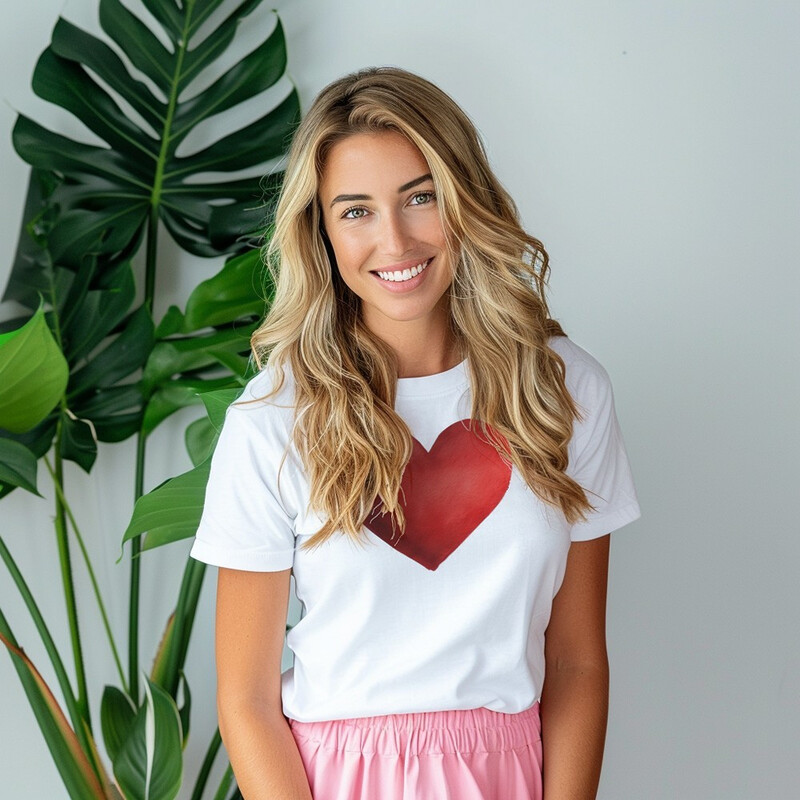 Bavlněné dámské tričko "Červené srdce"