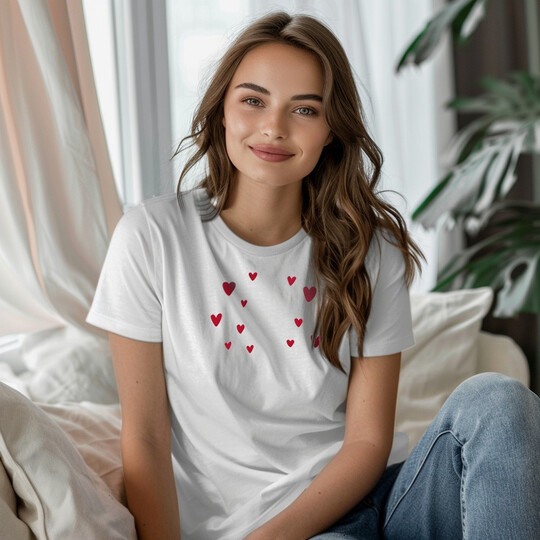 Bavlněné dámské tričko "Červená srdíčka"