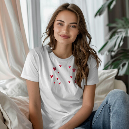 Bavlněné dámské tričko "Červená srdíčka"