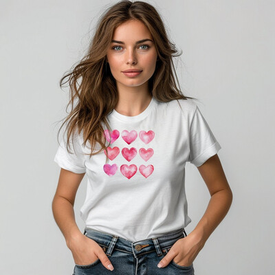 Bavlněné dámské tričko "Devět srdíček"