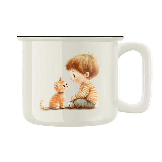 Keramický retro hrnek "Kluk s koťátkem"