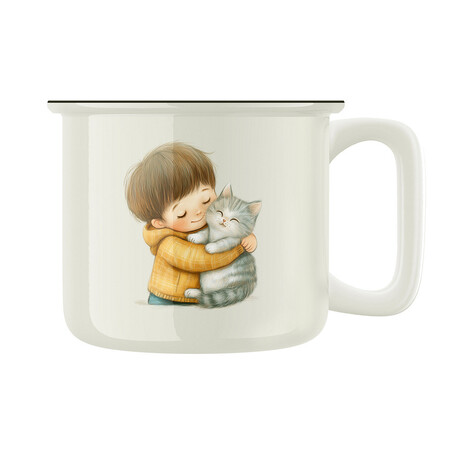Keramický retro hrnek "Kluk s kočkou"