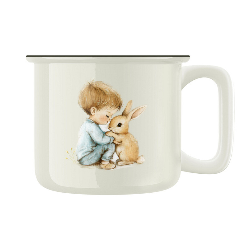 Keramický retro hrnek "Kluk a králíček"