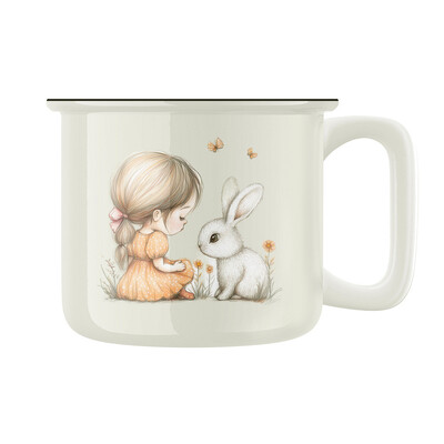 Keramický retro hrnek "Holčička a králíček"