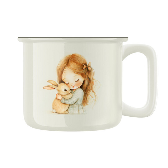 Keramický retro hrnek "Holčička s králíčkem"