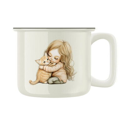 Keramický retro hrnek "Holčička s kočičkou"