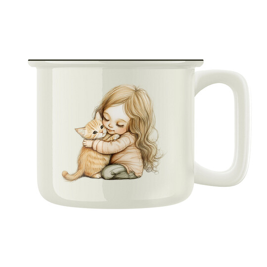 Keramický retro hrnek "Holčička s kočičkou"