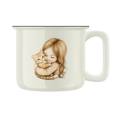 Keramický retro hrnek "Holčička a kočka"