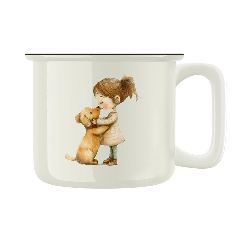 Keramický retro hrnek "Holčička a pejsek"