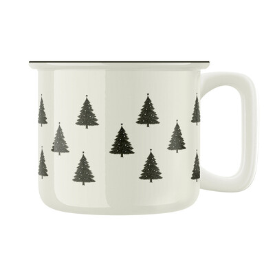 Keramický retro hrnek "Černobílé vánoční stromky"