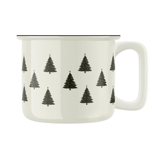 Keramický retro hrnek "Černobílé vánoční stromky"