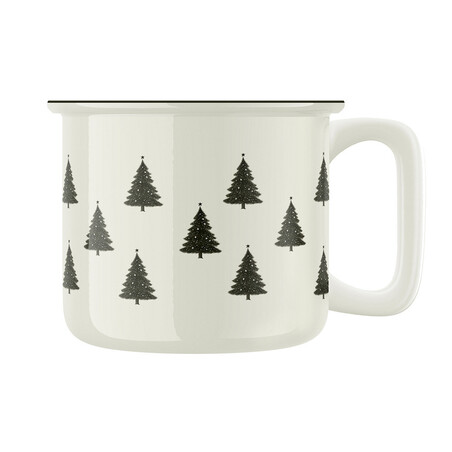 Keramický retro hrnek "Černobílé vánoční stromky"