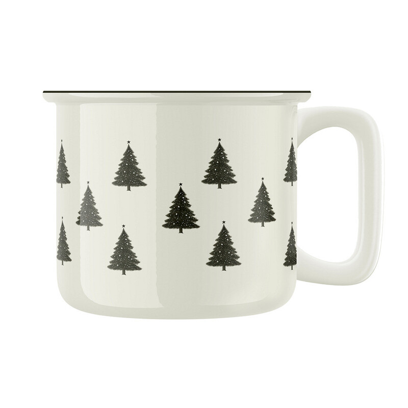 Keramický retro hrnek "Černobílé vánoční stromky"