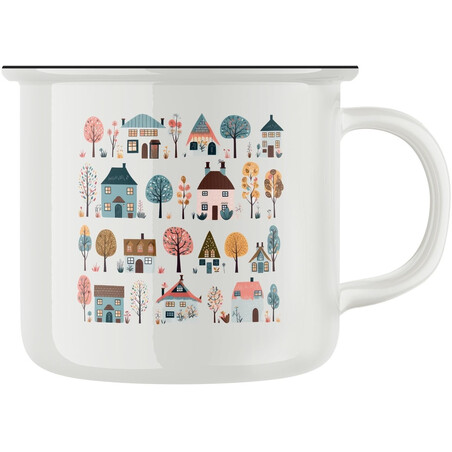 Keramický retro hrnek "Domky a jaro za oknem"