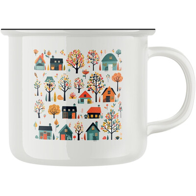 Keramický retro hrnek "Domky a podzim za oknem"