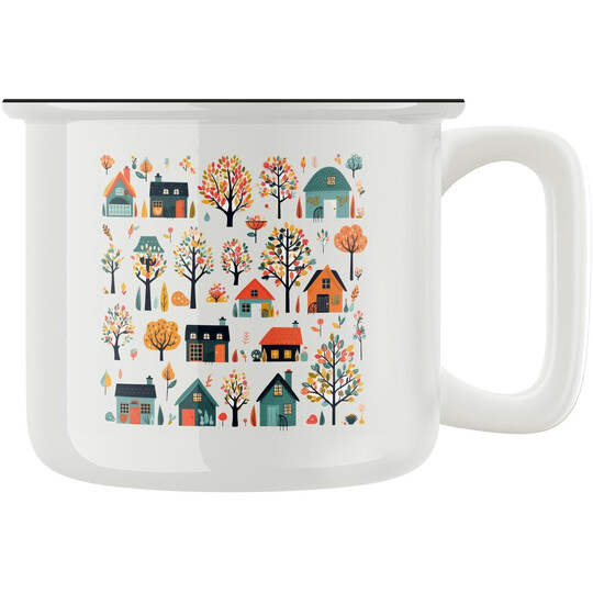 Keramický retro hrnek "Domky a podzim za oknem"