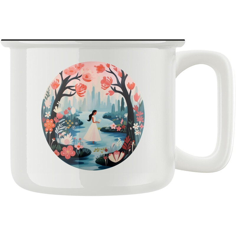 Keramický retro hrnek "Květinová víla s dlouhými vlasy"