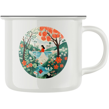 Keramický retro hrnek "Květinová víla u potoka"