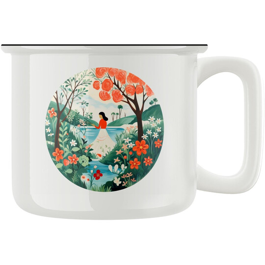 Keramický retro hrnek "Květinová víla u potoka"