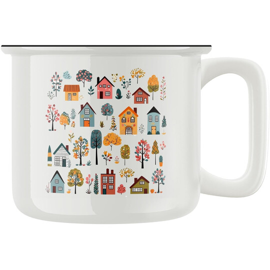 Keramický retro hrnek "Mezi domky"