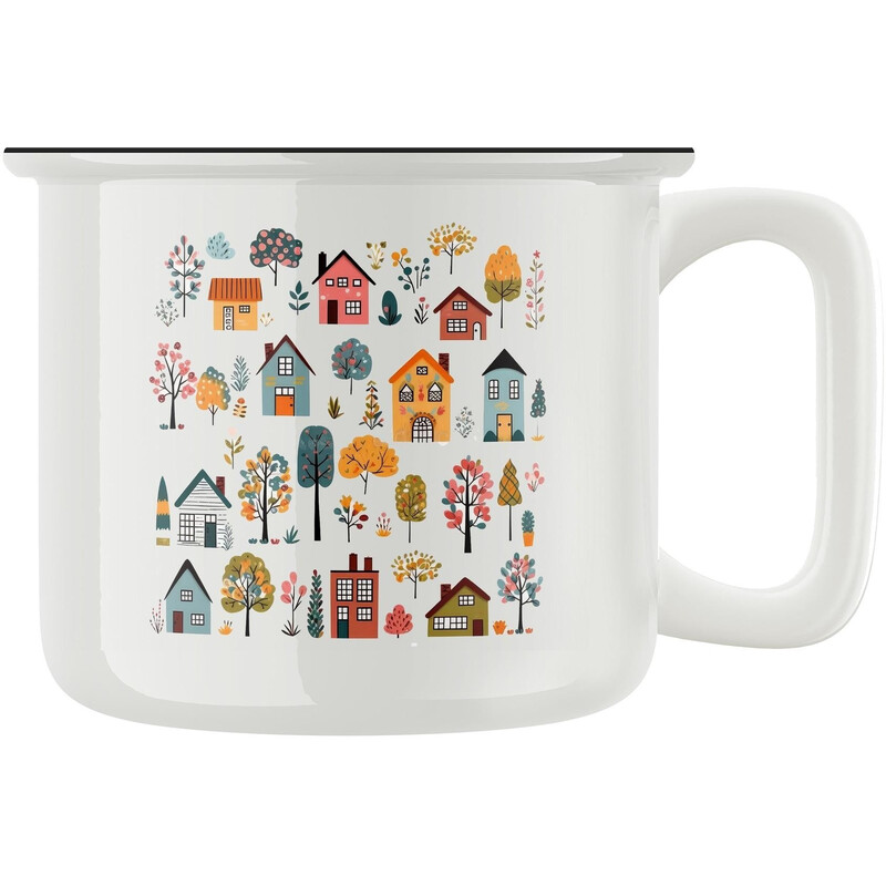 Keramický retro hrnek "Mezi domky"